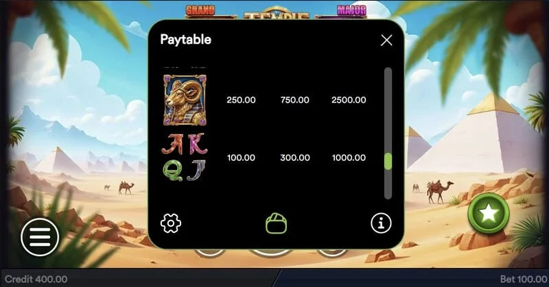 Temple of Treasures - okno Buy Feature za nakup bonusa